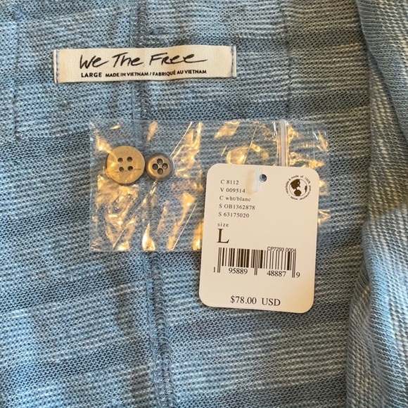 Free People Laguna White Indigo Wrap Top Size L, NWT - Picture 12 of 14